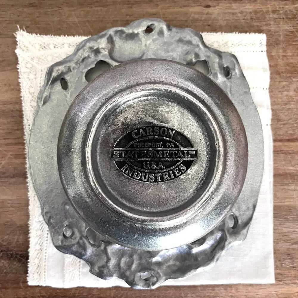 Vintage Carson Industries Statesmetal Wine Bottle Coaster Bowl Apple Leaf USA